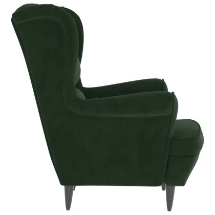 Фотьойл Wingback с табуретка, тъмнозелена, кадифе
