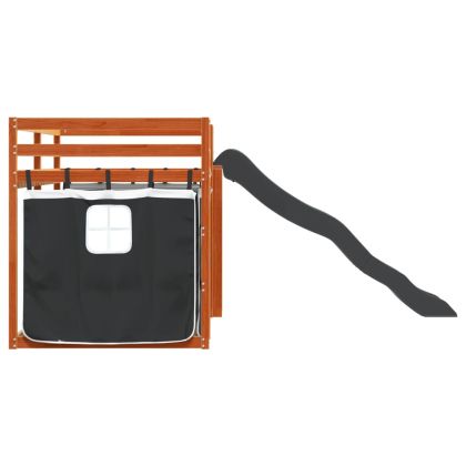 Двуетажно легло с пързалка и завеси, бяло и черно, 90x200 см