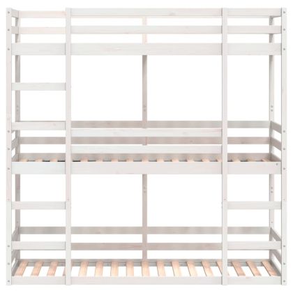 Триетажно легло, бяло, 90x200 см, борово дърво масив