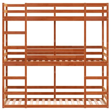 Триетажно легло, восъчнокафяво, 75x190 см, борово дърво масив