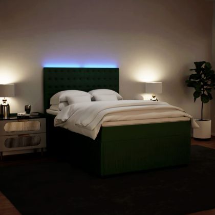 Боксспринг легло с матрак, тъмнозелено, 160x200 см, кадифе