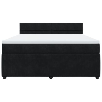Боксспринг легло с матрак, черно, 180x200 см, кадифе