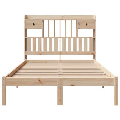 Легло с етажерка за книги, без матрак, 135x190 см, бор масив