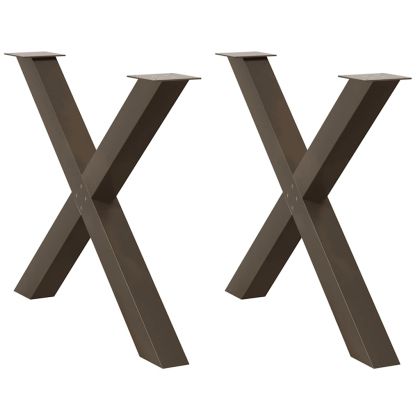 Крака за трапезна маса, X-образни, 2 бр., естествена стомана, 90 x (72-73) см, стомана