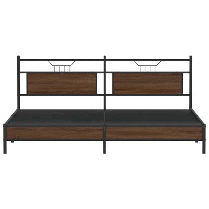 Метална рамка за легло, без матрак, кафяв дъб, 193x201 см