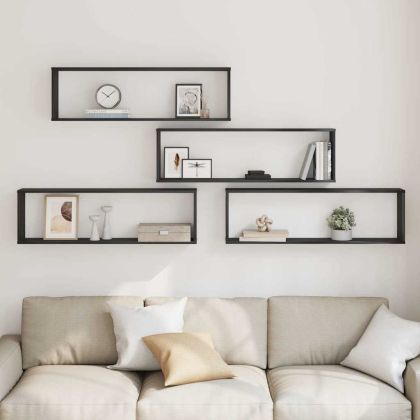 стенни кубични рафтове 4 бр. черен дъб 100x15x30 cm