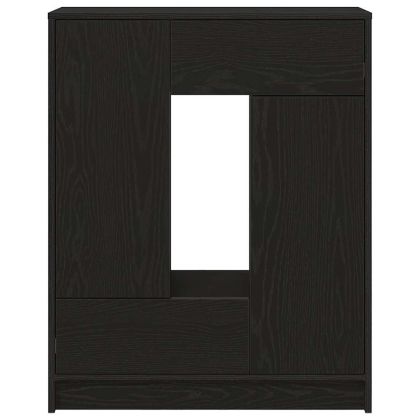 Бюфет с чекмеджета и вратички, черно и дъб, 73x31x90 см