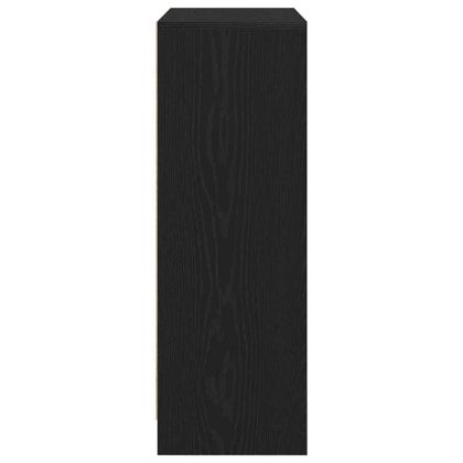 Бюфет с чекмеджета и вратички, черно и дъб, 73x31x90 см