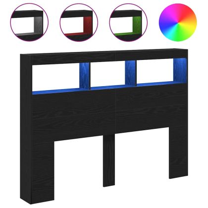 Табла шкаф с LED, черен дъб, 140x17x102 см