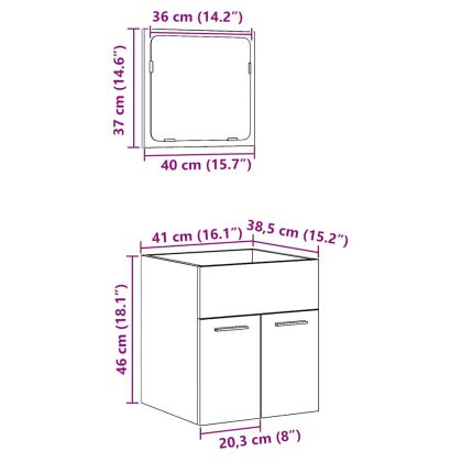 Комплект мебели за баня от 2 части Черно дъбово инженерно дърво