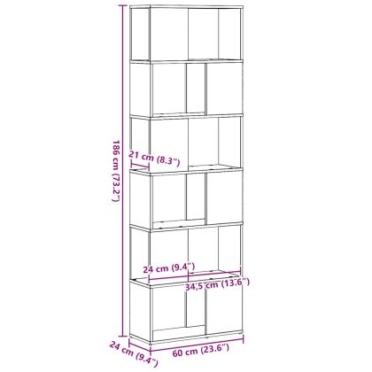 Библиотека/разделител за стая, черно и дъб, 60x24x186 см