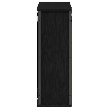 Стенен шкаф за баня с огледало черно и дъб 50x21x60 cm