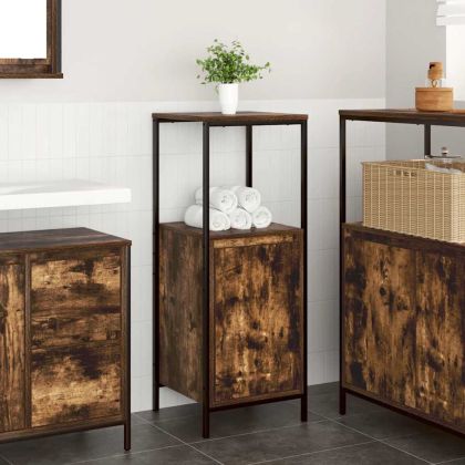 Шкаф за баня с рафтове опушен дъб 36x35x95 cm