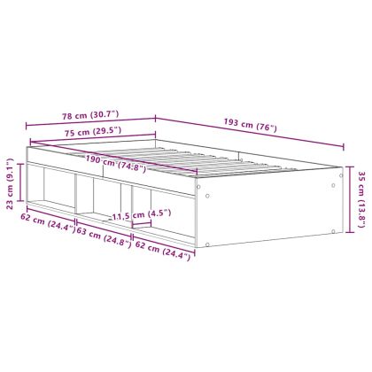 Рамка за легло без матрак старо дърво 75x190 см инженерно дърво