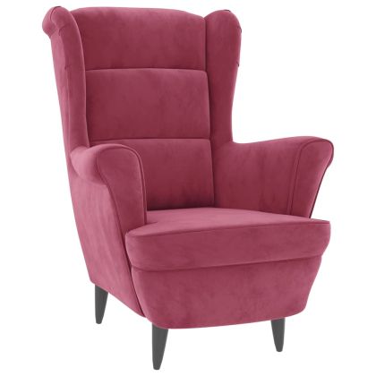 Фотьойл Wingback с табуретка, виненочервен, кадифе