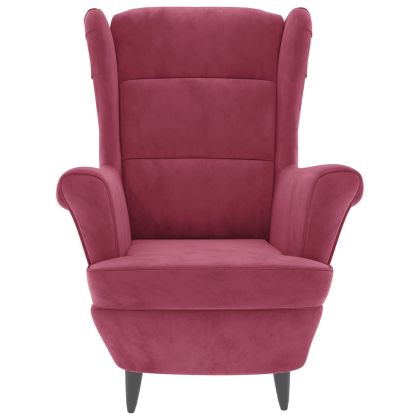 Фотьойл Wingback с табуретка, виненочервен, кадифе