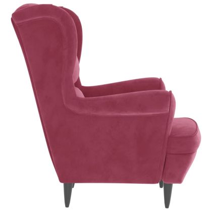 Фотьойл Wingback с табуретка, виненочервен, кадифе