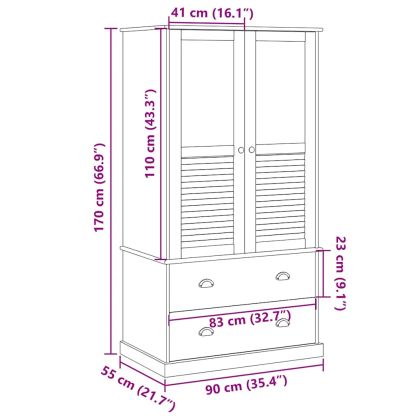 Гардероб VIGO, бял, 90x55x170 см, бор масив