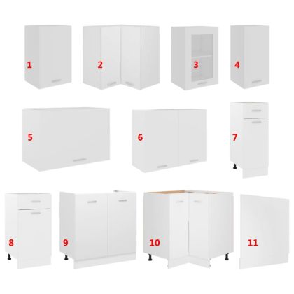 Комплект кухненски шкафове, 11 части, "Lyon", бяло инженерно дърво