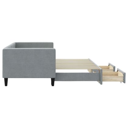 Канапе с изтеглящо легло и чекмеджета светлосиво 80x200 см плат