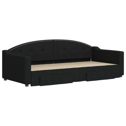 Канапе с изтеглящо легло и чекмеджета черно 90x200 см текстил