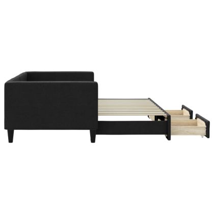 Канапе с изтеглящо легло и чекмеджета черно 90x200 см текстил