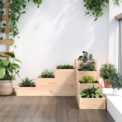 Градинска кашпа 4 нива 80,5x79x36 см масивна борова дървесина