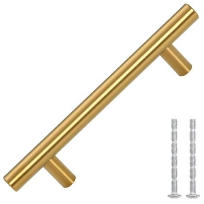 Дръжки за шкафове, 10 бр, златисти, 96 мм, неръждаема стомана