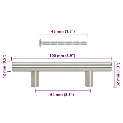 Дръжки за шкафове, 10 бр, сребристи, 64 мм, неръждаема стомана
