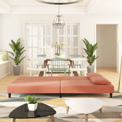 2-местно разтегателно канапе с две възглавници, розово, кадифе