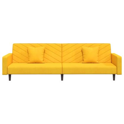 2-местно разтегателно канапе с две възглавници, жълто, кадифе