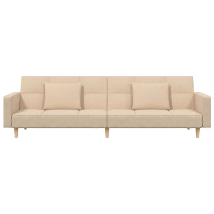 2-местно разтегателно канапе с две възглавници кремаво текстил