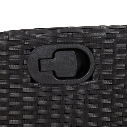 Накланящ се градински стол с опора за крака, черен, полиратан