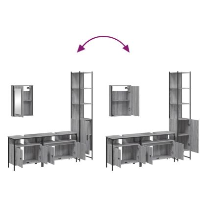Комплект мебели за баня от 4 части сив сонома инженерно дърво