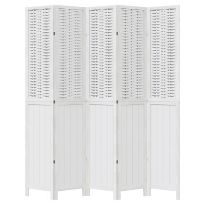 Разделител за стая, 5 панела, бял, дърво пауловния масив