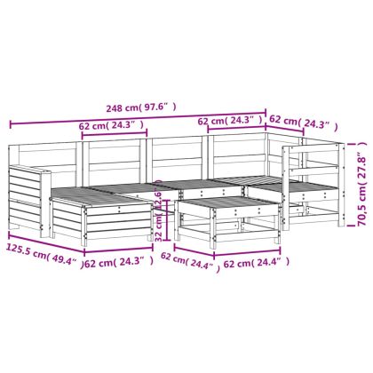 Градински комплект диван от 7 части, бял, масивно дърво бор