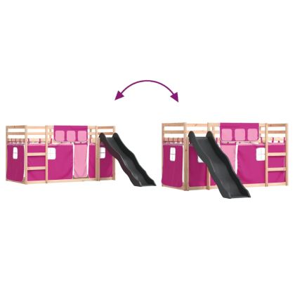 Двуетажно легло с пързалка и завеси, синьо, 90x200 см