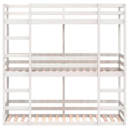 Триетажно легло, бяло, 80x200 см, борово дърво масив