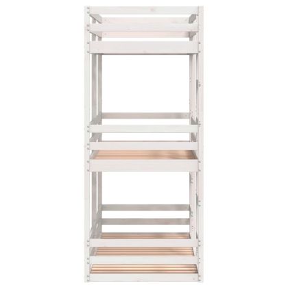 Триетажно легло, бяло, 80x200 см, борово дърво масив