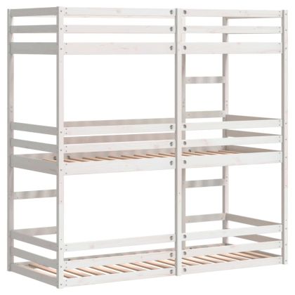 Триетажно легло, бяло, 80x200 см, борово дърво масив