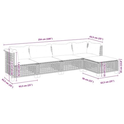 Градински комплект диван с възглавници 5 части бежов полиратан