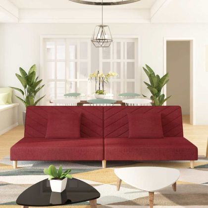 2-местно канапе с две възглавници, виненочервено, текстил
