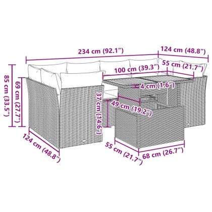Градински диван с възглавници, 7 части, полиратан, сив