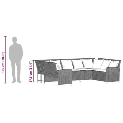 Градински диван с възглавници кафяв полиратан