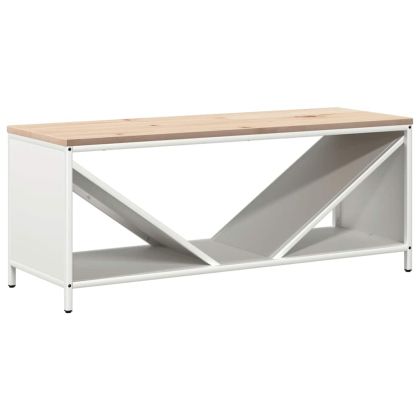 Стойка за дърва за огрев с дървен плот, бяла 100,5x35,5x40 см