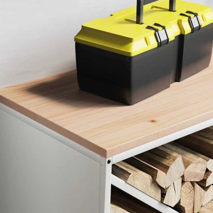 Стойка за дърва за огрев с дървен плот, бяла 100,5x35,5x40 см