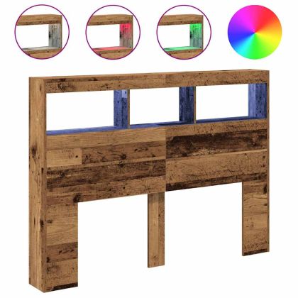 Табла шкаф с LED, Старо дърво, 140x17x102 см