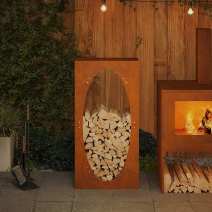 Стойка за дърва за огрев 50x23x100 см Патинираща стомана