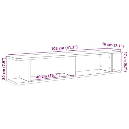 Стенни рафтове 2 бр черно и дъб 105x18x20 см инженерно дърво
