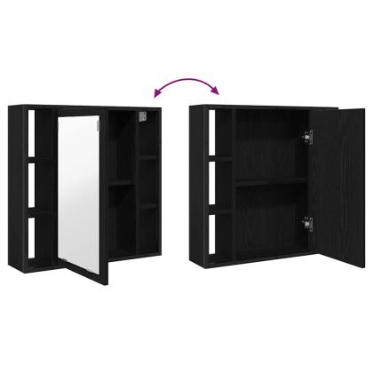 Шкаф за баня с огледало, черен дъб, 60x16x60 см, инженерно дърво